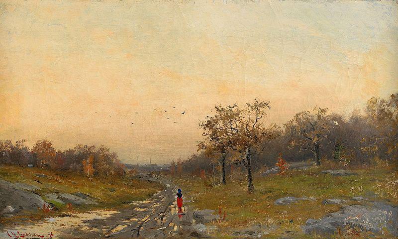 Mauritz Lindstrom Autumn Landscape with a Woman on a Road Germany oil painting art
